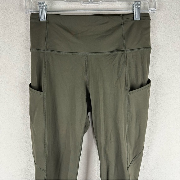 Lululemon Dark Olive Green Athletic Athleisure Fast & Free Crop II Leggings 6 - Picture 2 of 6